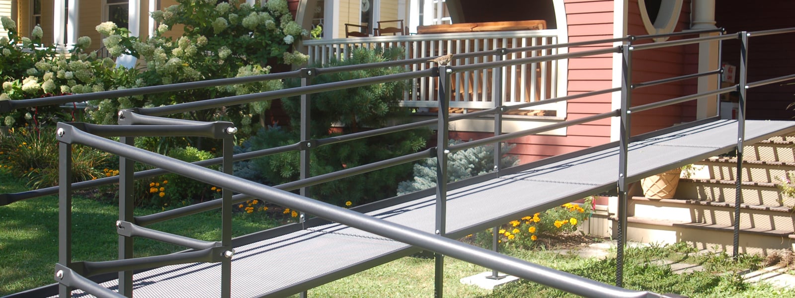 Galvanized Steel Wheelchair Access Ramp at a Home