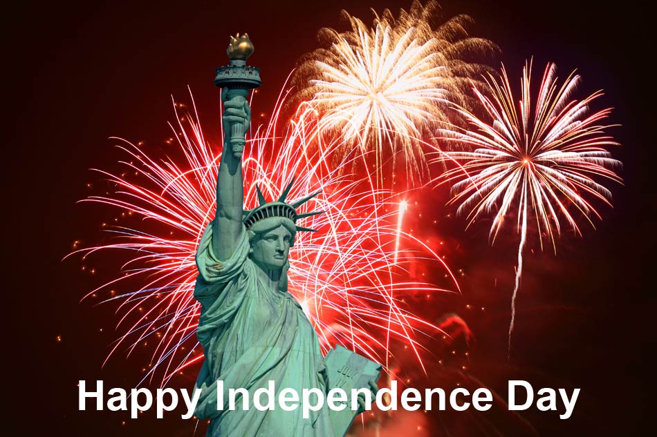 Happy Independence Day Wishes From National Ramp - Fireworks and Statue of Liberty