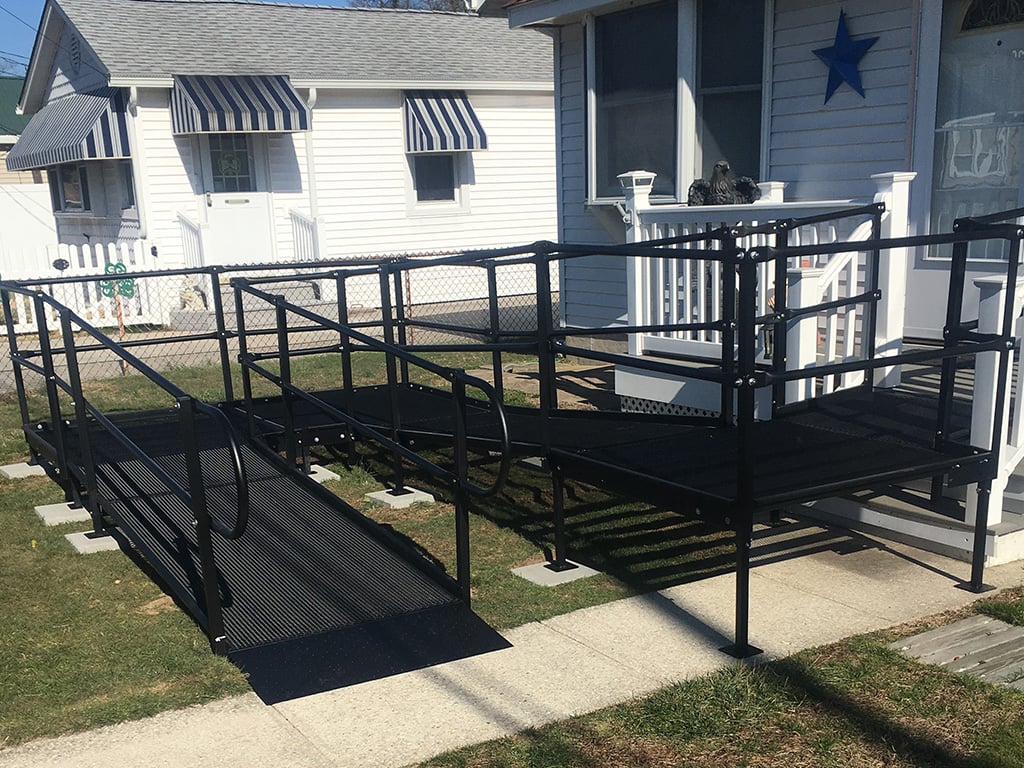 Black Steel Wheelchair Ramp with Non-Slip Tread for Residential Home